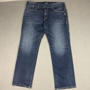 Silver Jeans Mens 38x32 (38x30) Blue Eddie Straight Leg Cotton Blend Denim Med